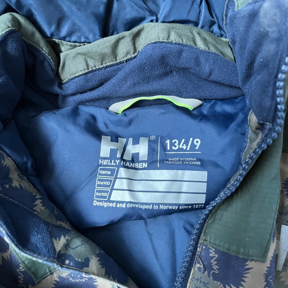 Helly Hansen Kids Hedgehog Print Hooded Size. 134/9 Jacket Green Navy - Picture 4 of 7